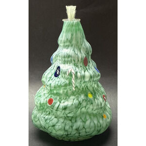 Vintage Glass Eye Studio Hand Blown Glass Christmas Tree Oil Lamp with Wick